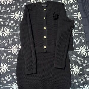 Black Knit Cardigan and Skirt Set